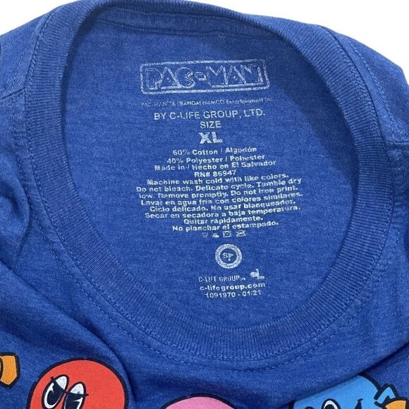 C-LIFE GROUP Men's Pac-Man Graphic T-Shirt XL Cobalt Blue Crew Neck Video Games - Picture 4 of 6